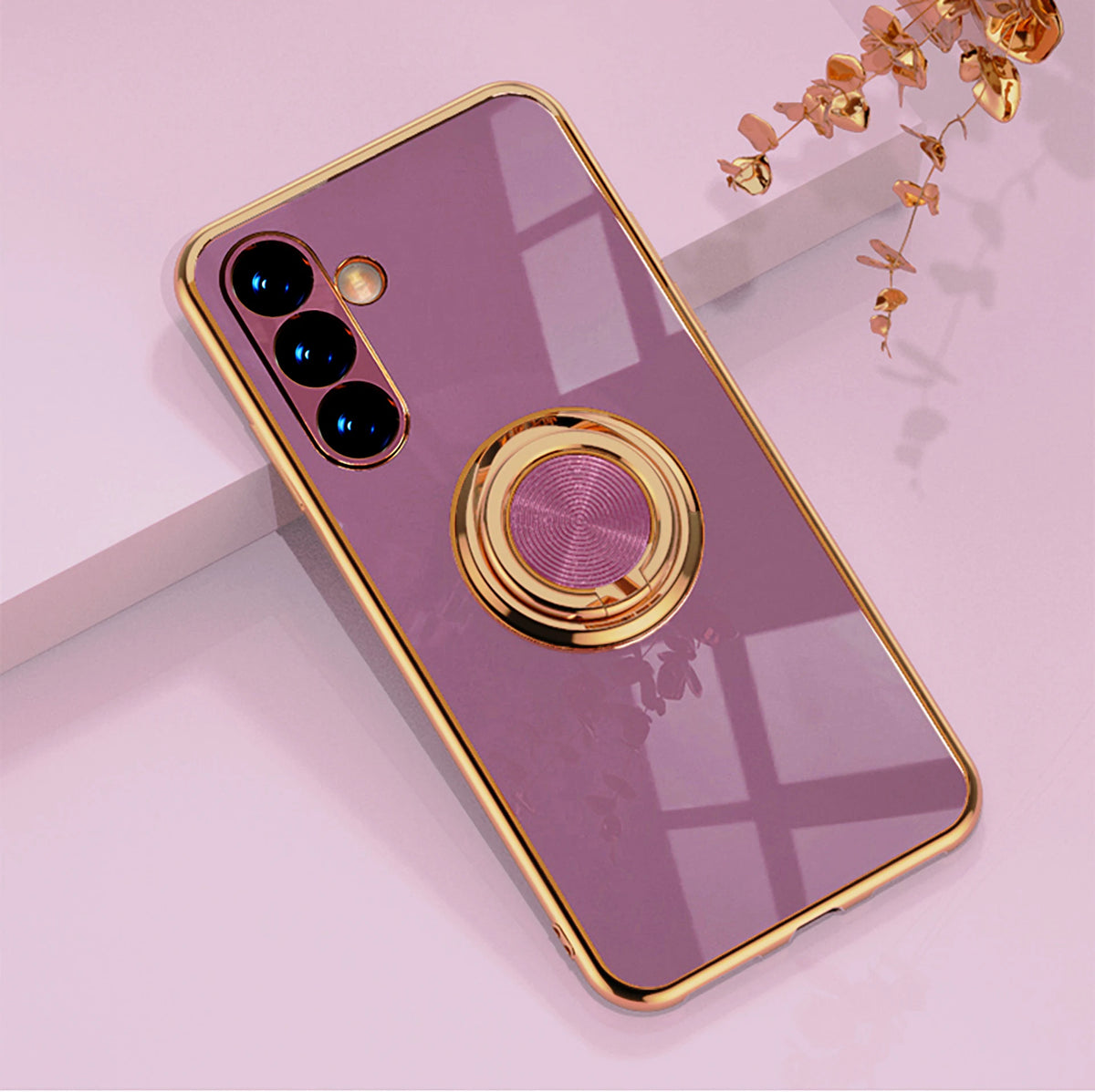 Metal ring phone case with built-in support for smartphones, featuring a shiny metallic finish from Corporación Turística.
