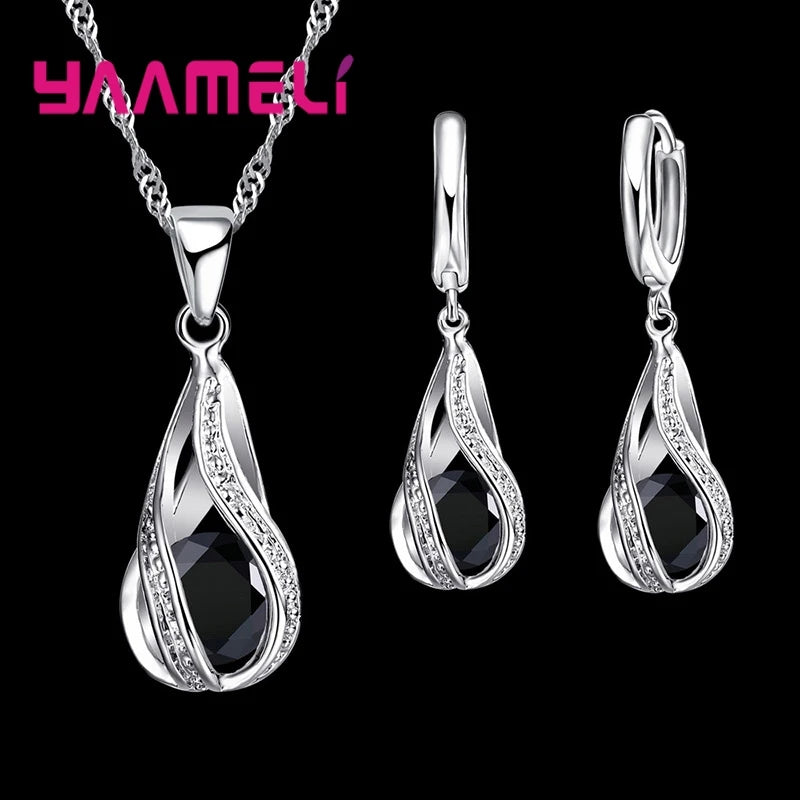Gota de agua caliente CZ 925 conjunto de joyería chapada ...