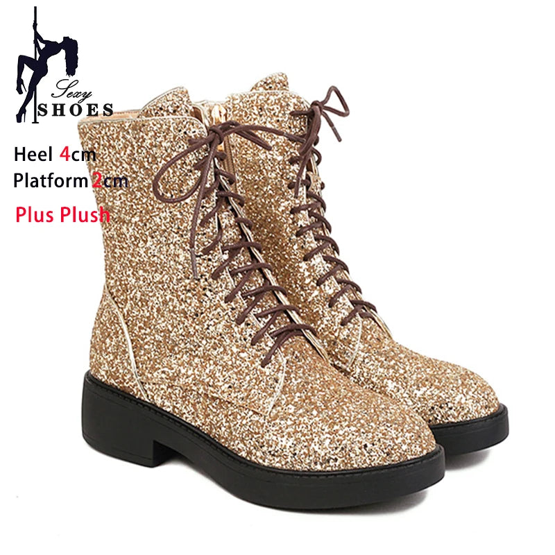 Botas cortas brillantes para mujer, zapatos informales de...