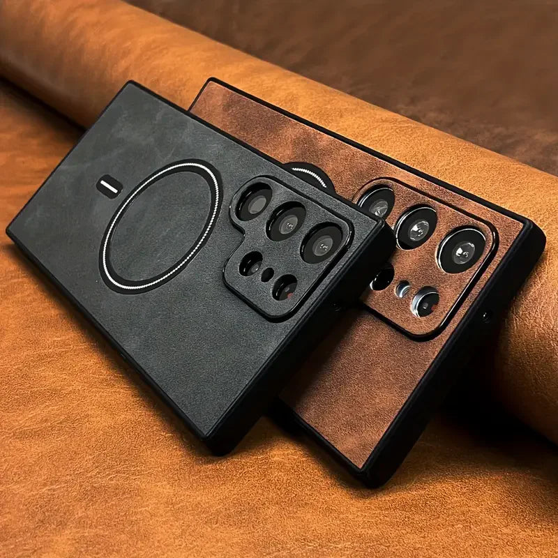 Luxury leather magnetic phone case for Samsung Galaxy S26, featuring a sleek design and secure magnetic closure.