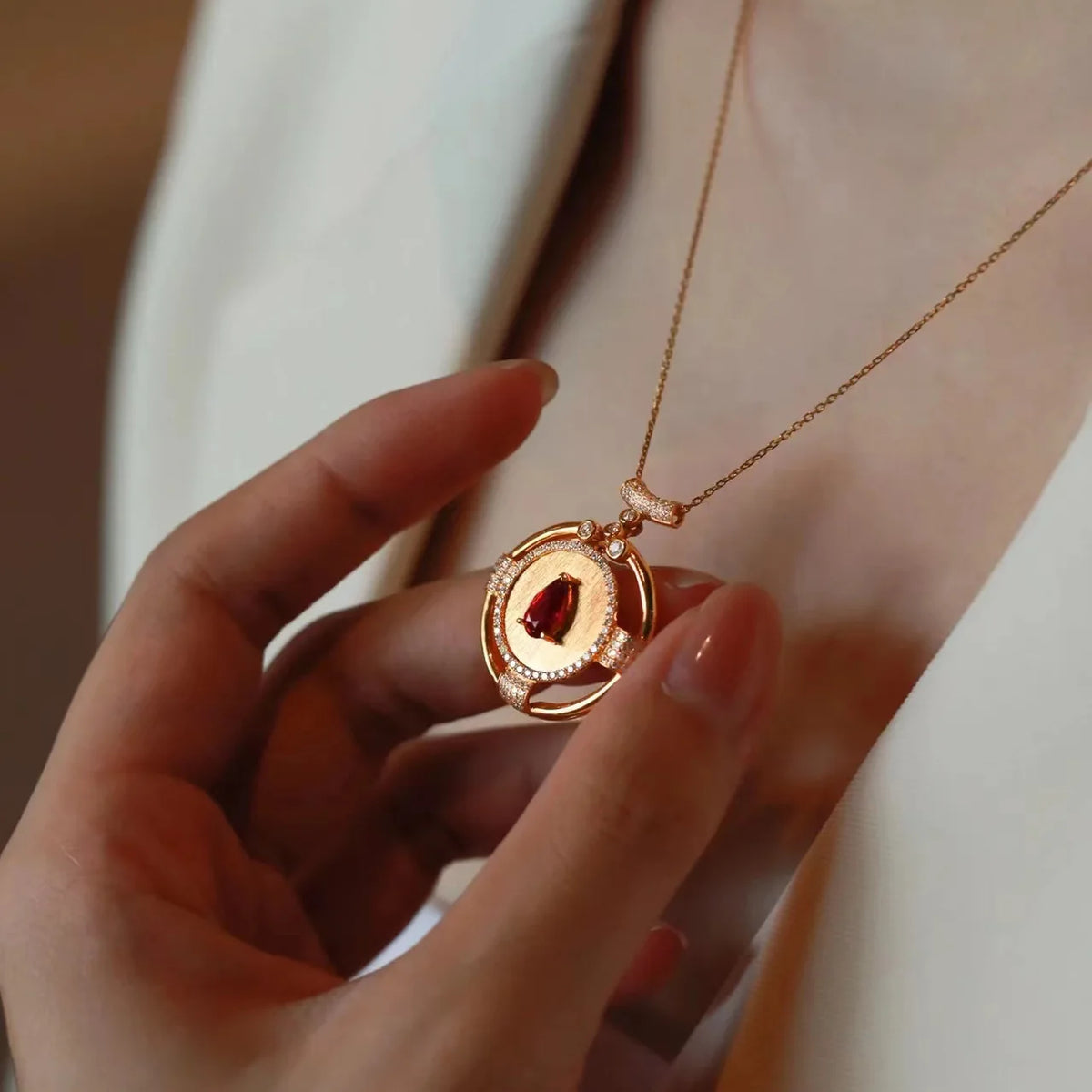 Colgante de oro rosa de 14K y 2 quilates para mujer, Gema...