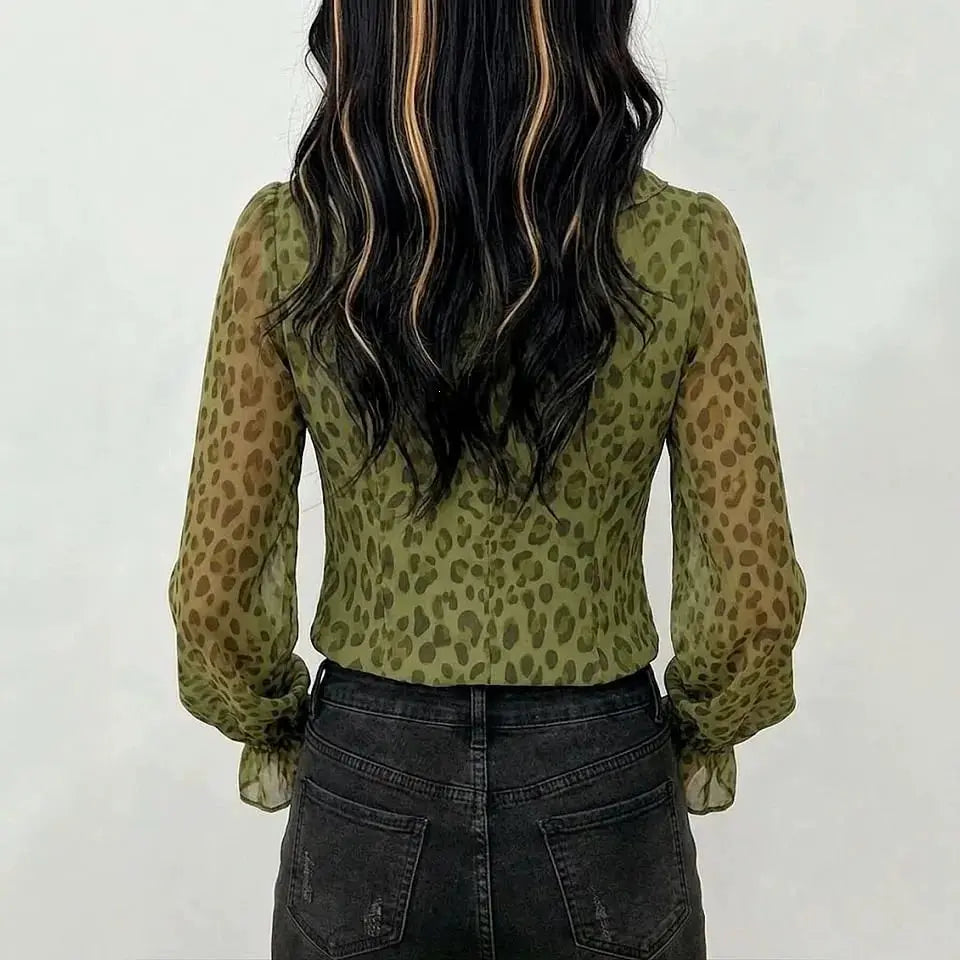 Camisa sexy con volantes y cuello en V para mujer, elegan...