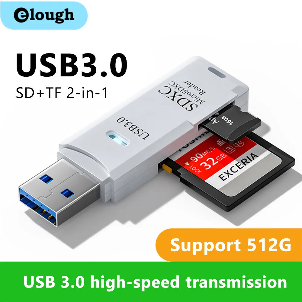 Lector Tarjetas USB 3.0 Elough 2 en 1 SD/Micro TF Alta Velocidad