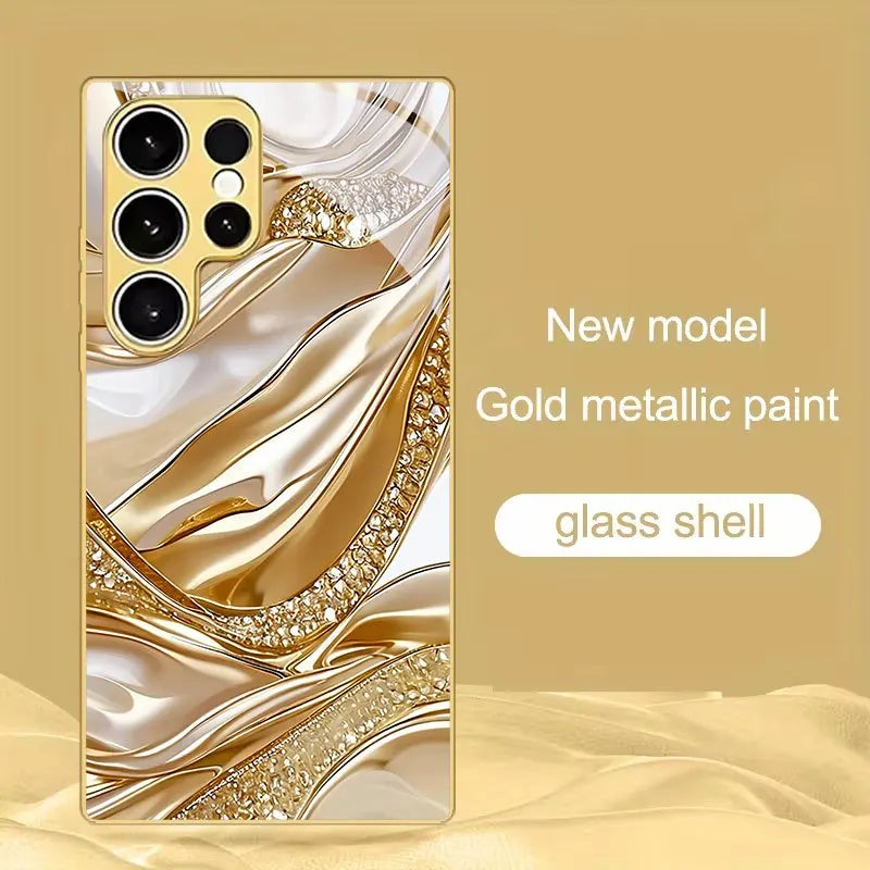 Golden wave pattern phone case by Corporación Turística, featuring a stylish wave design on a protective smartphone cover.