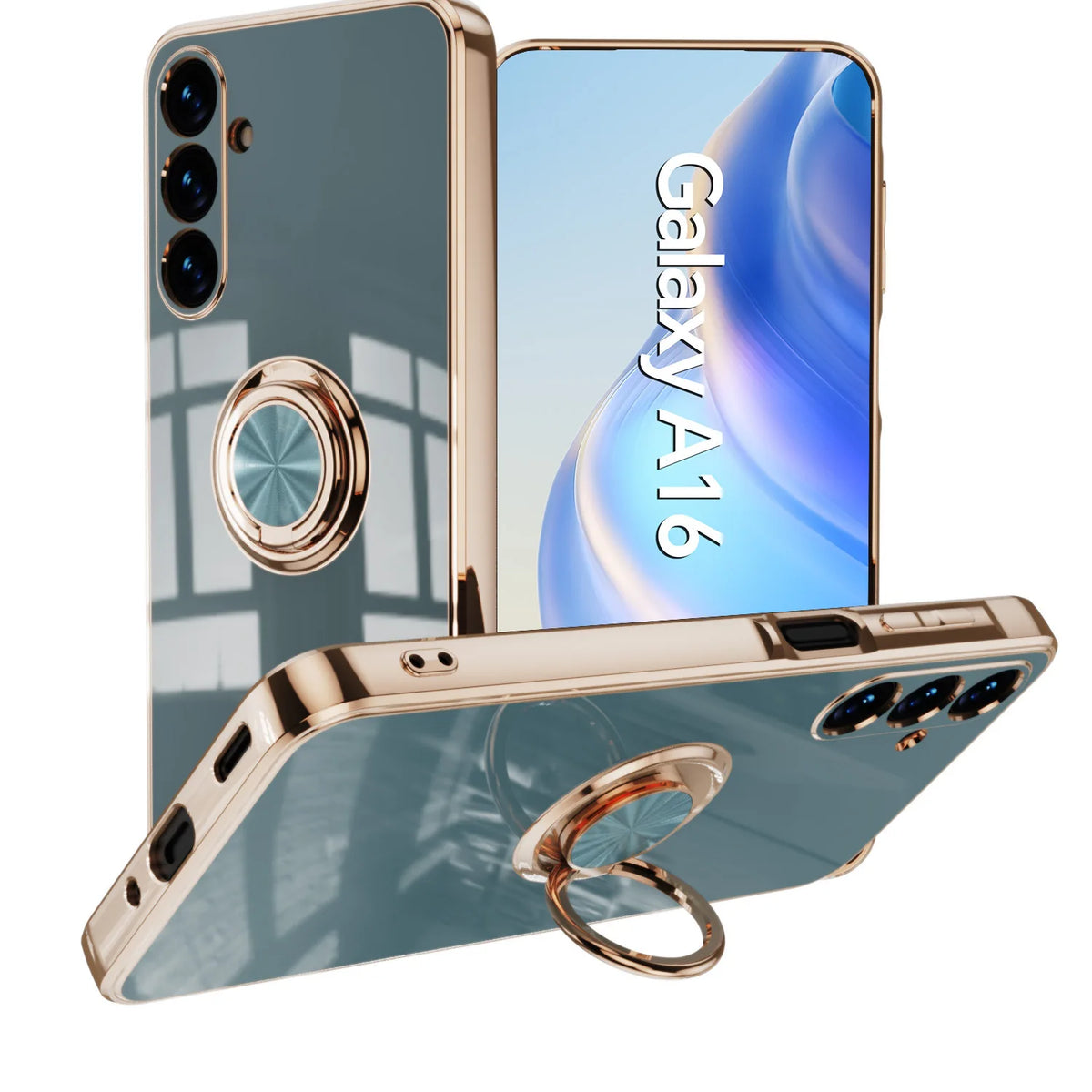 Luxury gold-plated magnetic phone case with stand from Corporación Turística, featuring a sleek design and precise cutouts.