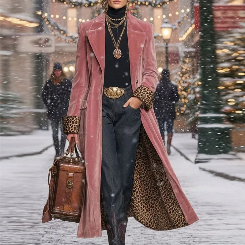 Abrigo Largo de Terciopelo Rosa Vintage para Mujer, Forro...