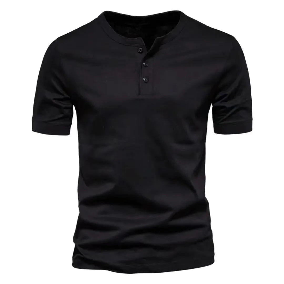 Camiseta Henley de Color Sólido Simple para Hombre, Camiseta de Manga Corta con Cuello Henry, Camisetas Transpirables Holgadas de Verano, Ropa Casual para Hombre