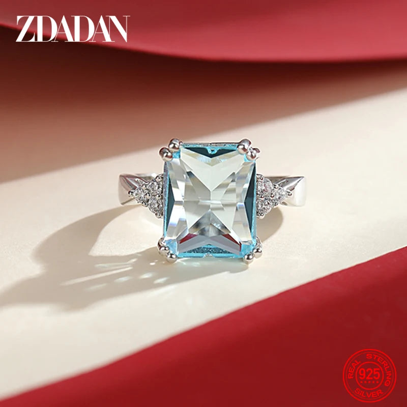 ZDADAN-Anillo de piedras preciosas de Aguamarina para muj...