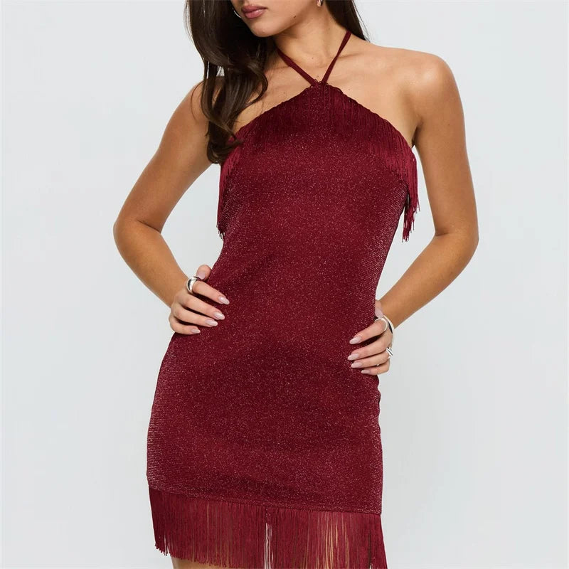 Vestido Corto Borgoña de Verano para Mujer, Estilo Y2K, E...