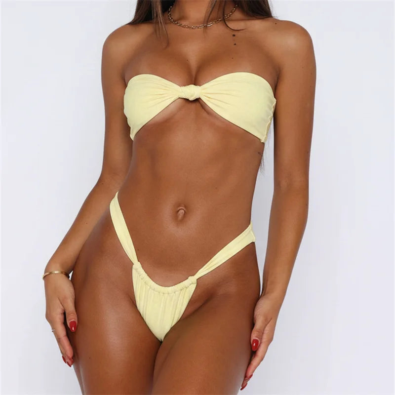 Traje de Baño para Mujer, Conjunto de Bikini Bandeau con ...