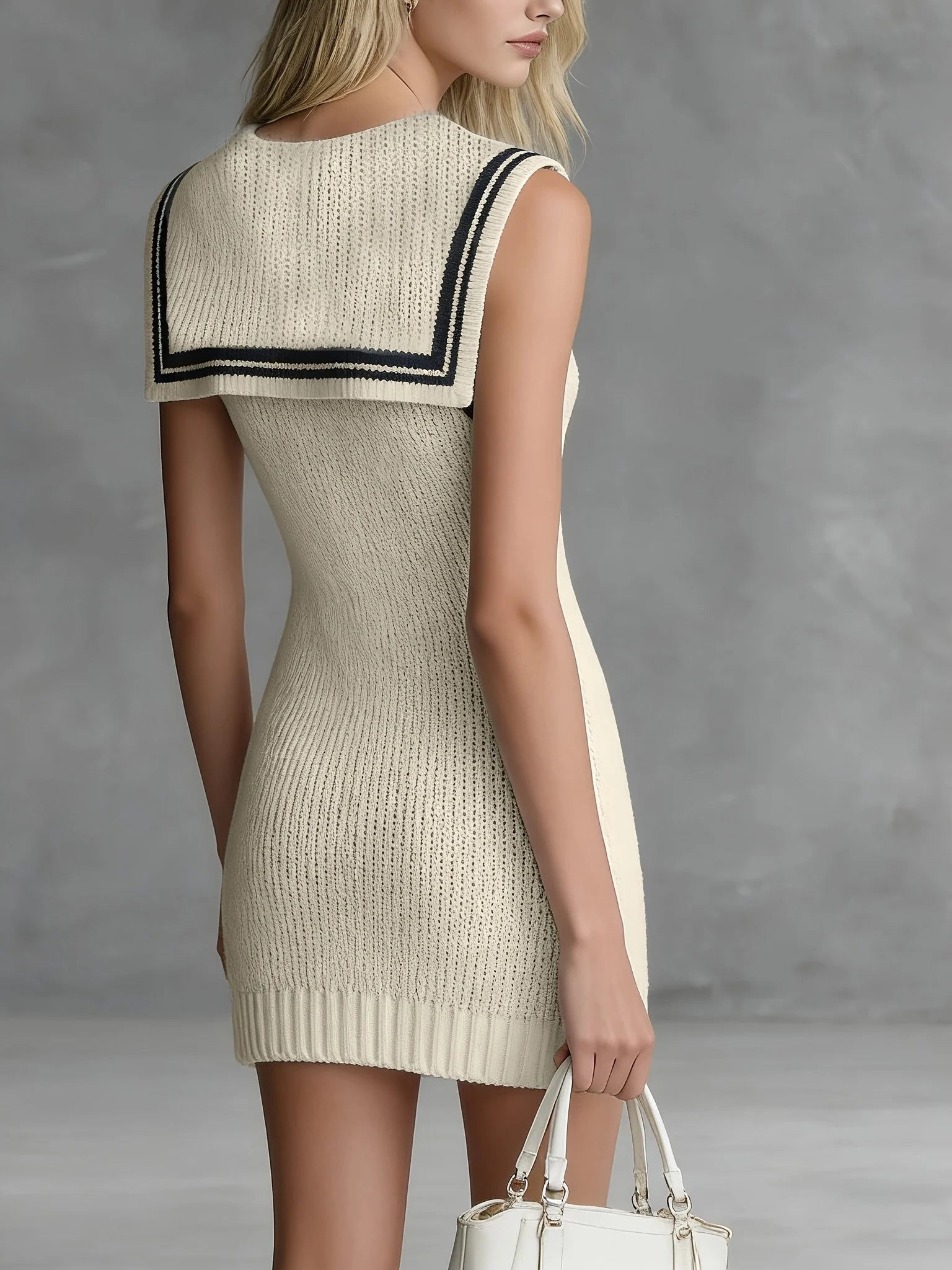 Vestido Corto Juvenil con Cuello Marinero y Lazo en Bloqu...