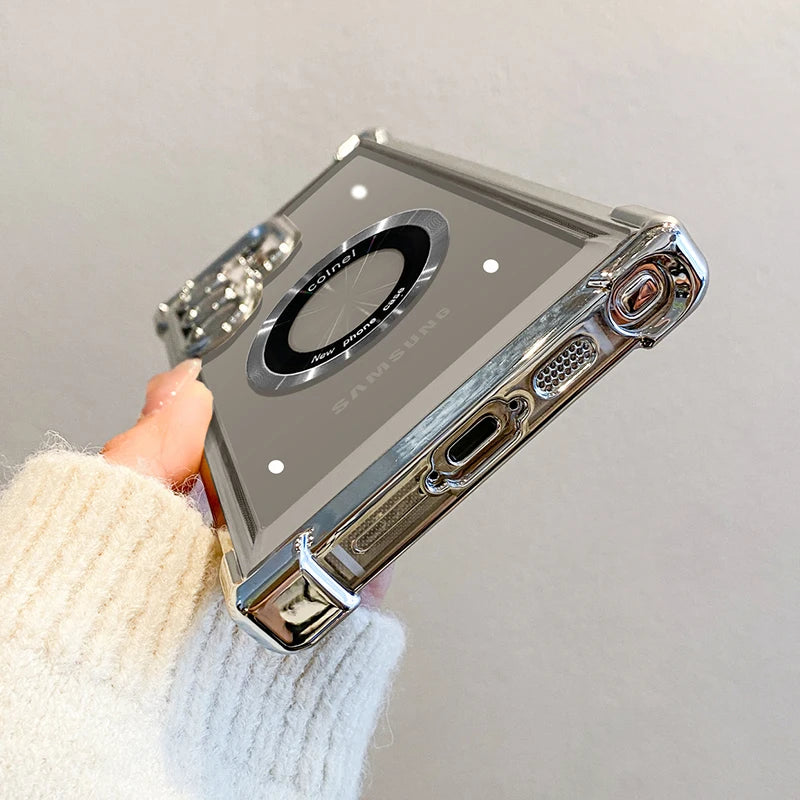 Luxury magnetic phone case with wireless charging for Samsung smartphones, featuring a sleek design and durable material.