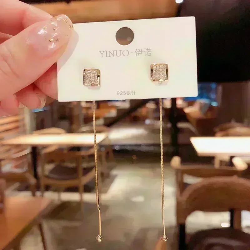 Nuevos pendientes cuadrados de circonita de cristal marró...