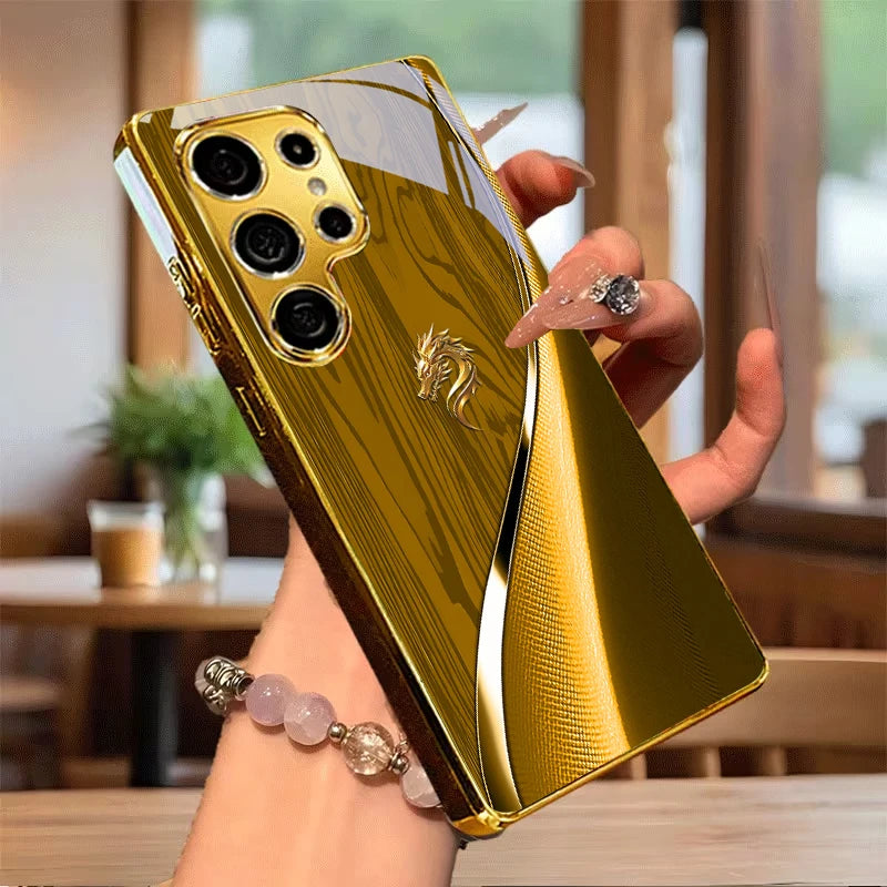 Gold galvanized phone case featuring a dragon design by Corporación Turística for a stylish protective look