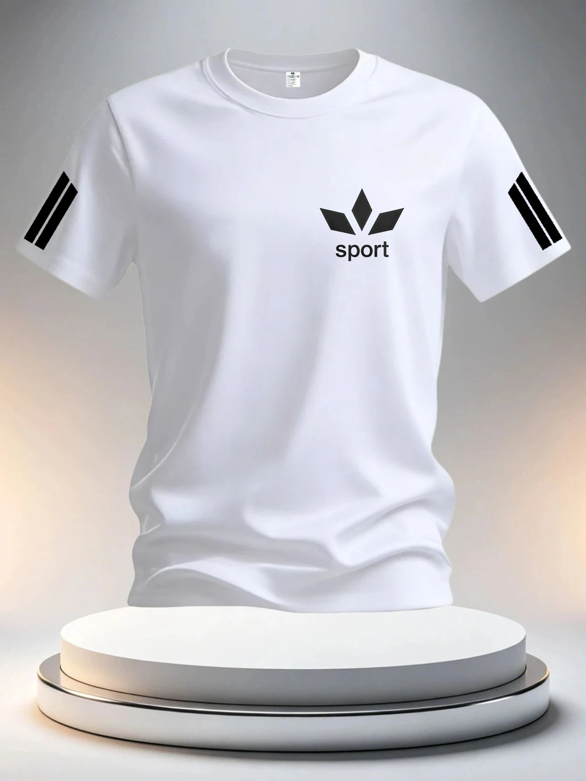 Men's summer sports T-shirt with striped design, breathable fabric, and athletic fit from Corporación Turística.