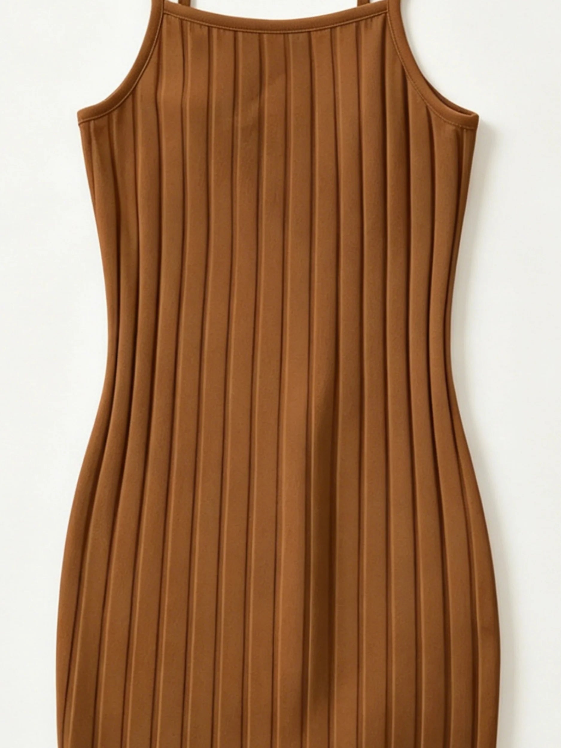 Vestido mini ajustado de punto acanalado marrón para muje...