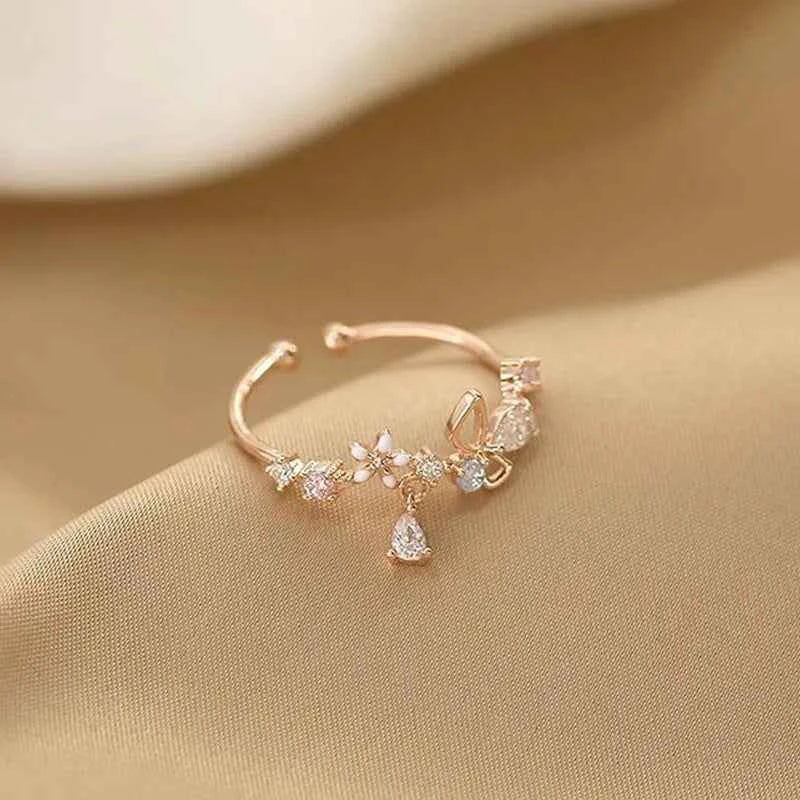 Anillo Flor Circonita Anenjery Ajustable Mujer - Elegancia Princesa