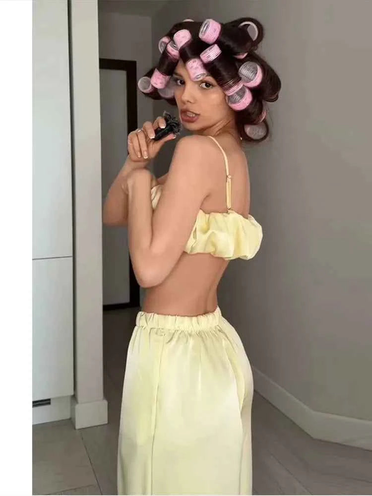 Conjunto 2 Piezas Mujer: Top Plisado y Pantalón Elástico | Chic Fiesta