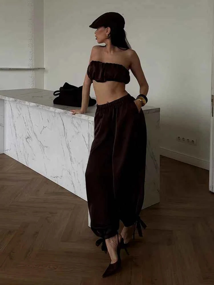 Conjunto 2 Piezas Mujer: Top Plisado y Pantalón Elástico | Chic Fiesta