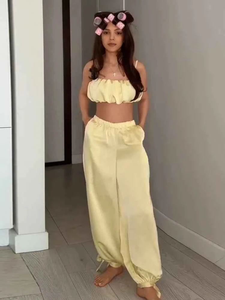 Conjunto 2 Piezas Mujer: Top Plisado y Pantalón Elástico | Chic Fiesta