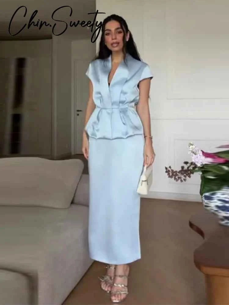 Conjunto Blazer y Falda Urbano Mujer Verano 2026 Chin.Sweety - Elegante