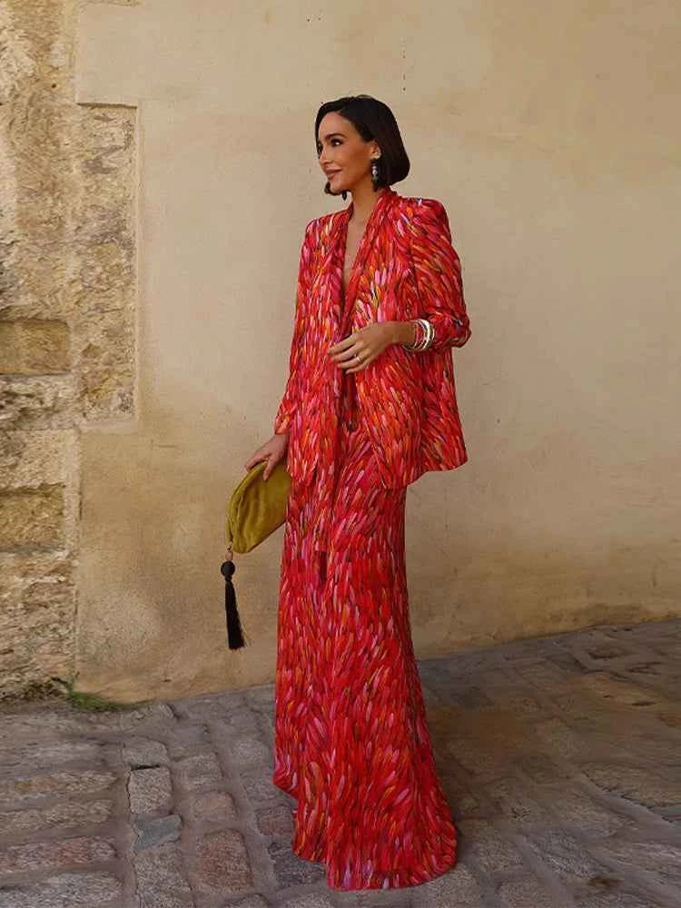 Conjunto Floral Primavera Mujer: Blazer y Pantalón Ancho