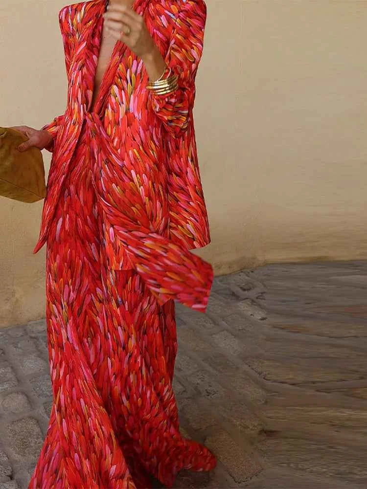 Conjunto Floral Primavera Mujer: Blazer y Pantalón Ancho