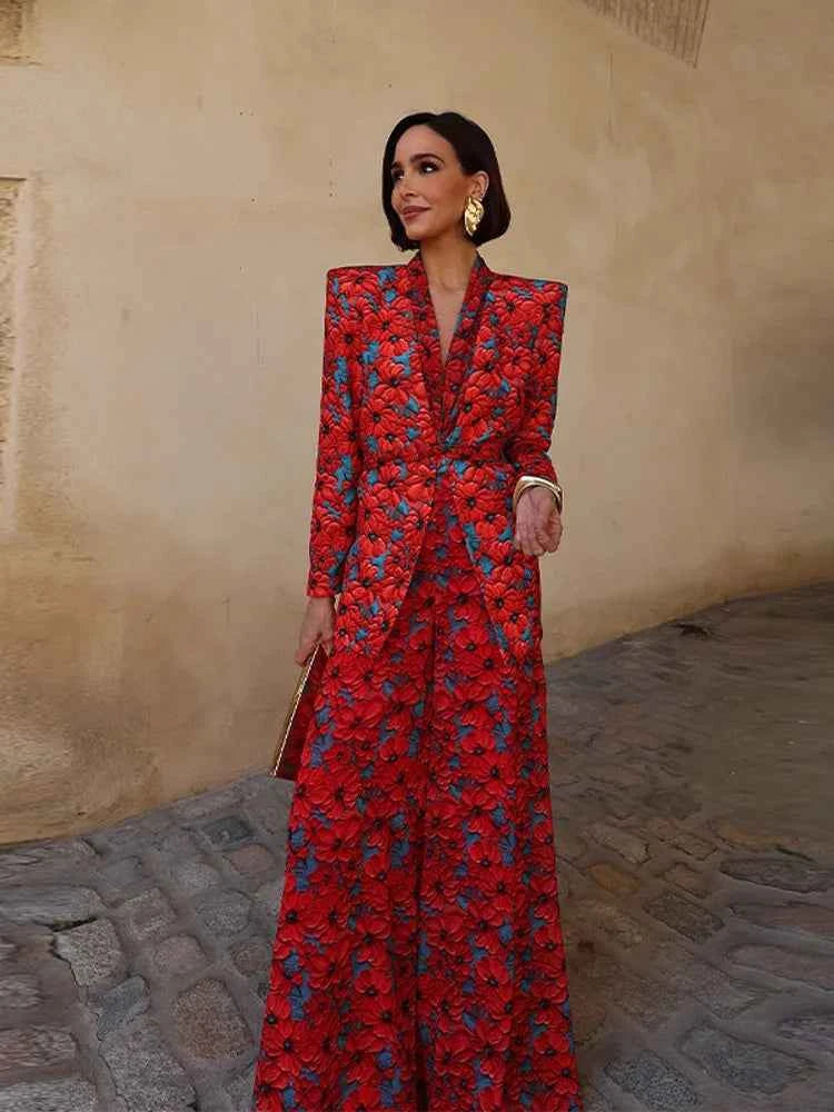Conjunto Floral Primavera Mujer: Blazer y Pantalón Ancho