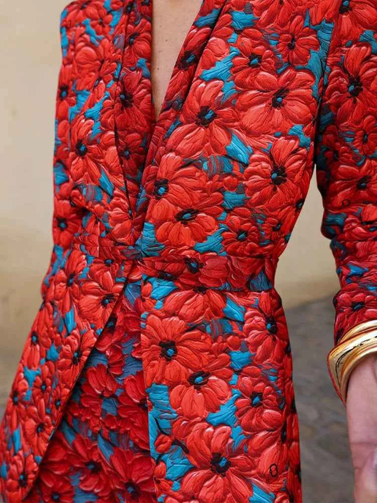 Conjunto Floral Primavera Mujer: Blazer y Pantalón Ancho