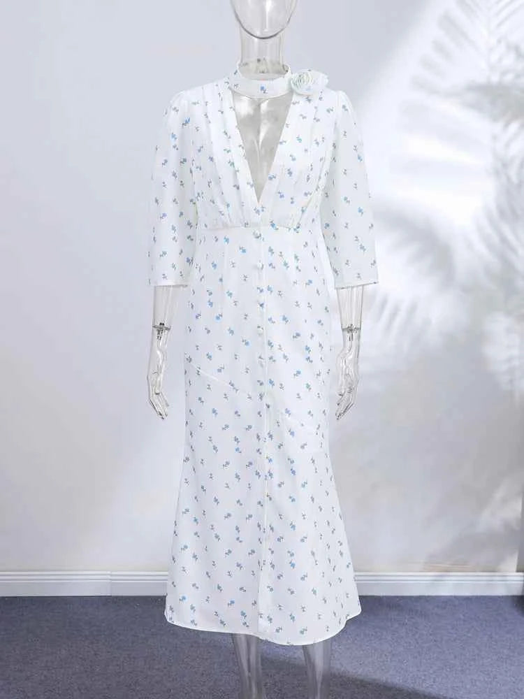 Vestido Floral Halter Midi con Lazo - Verano Elegante | Chin.Sweety