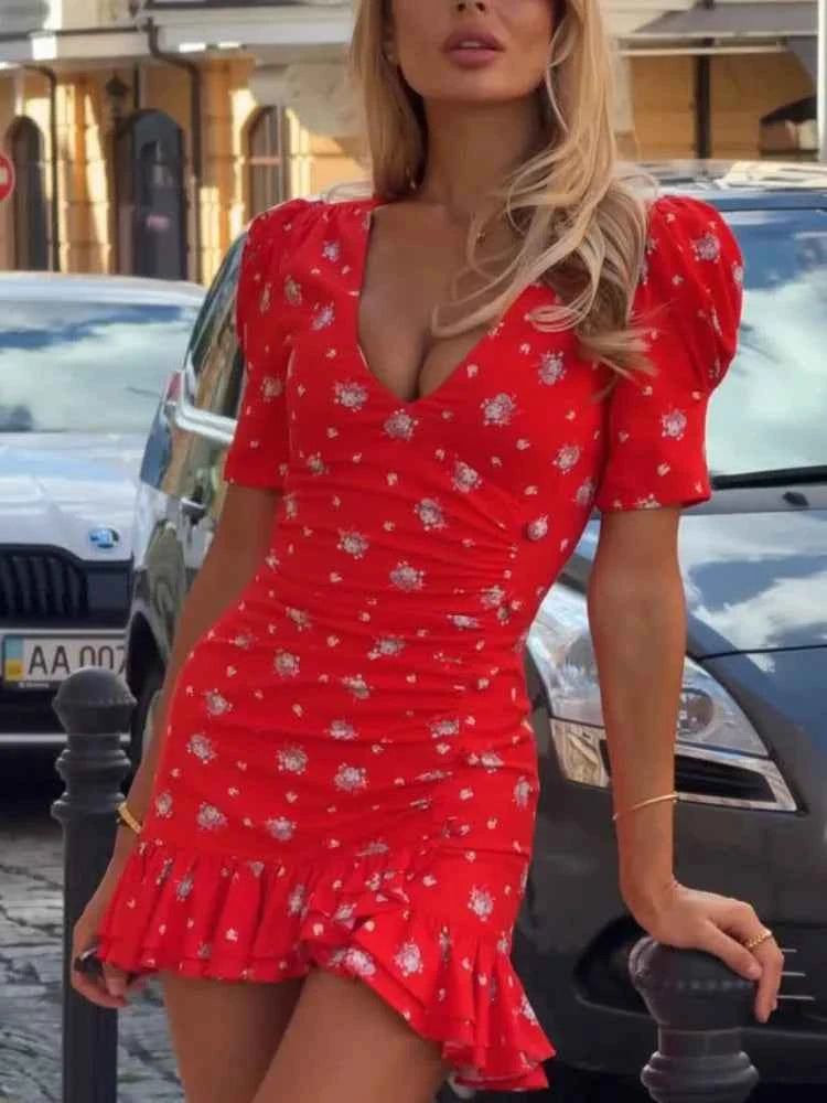 Vestido Floral Verano 2026 | Chin.Sweety | Mini Cuello V