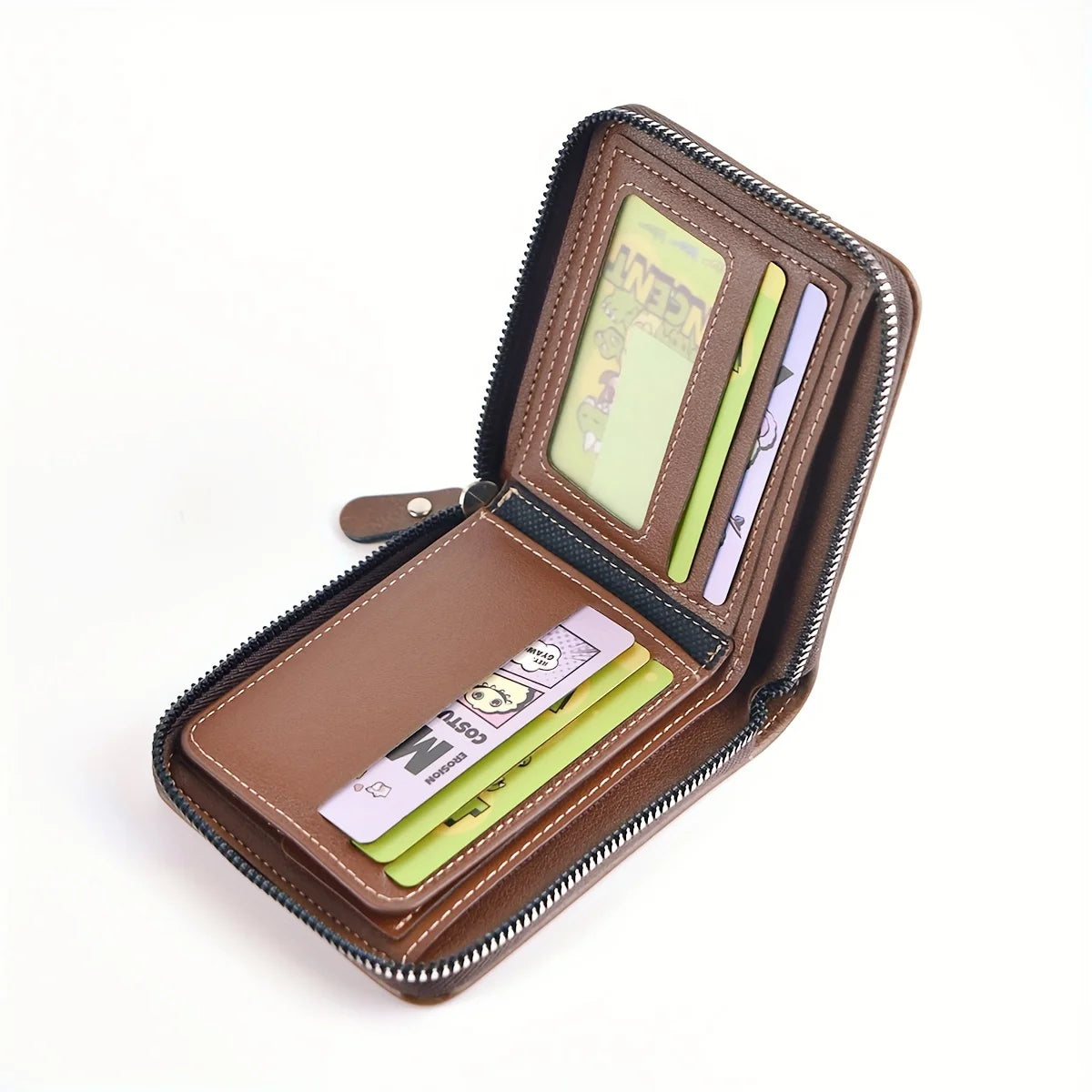 Cartera Hombre PU Piel Aceite Monedero Tarjetero Cremallera Corta - Corporación Turística