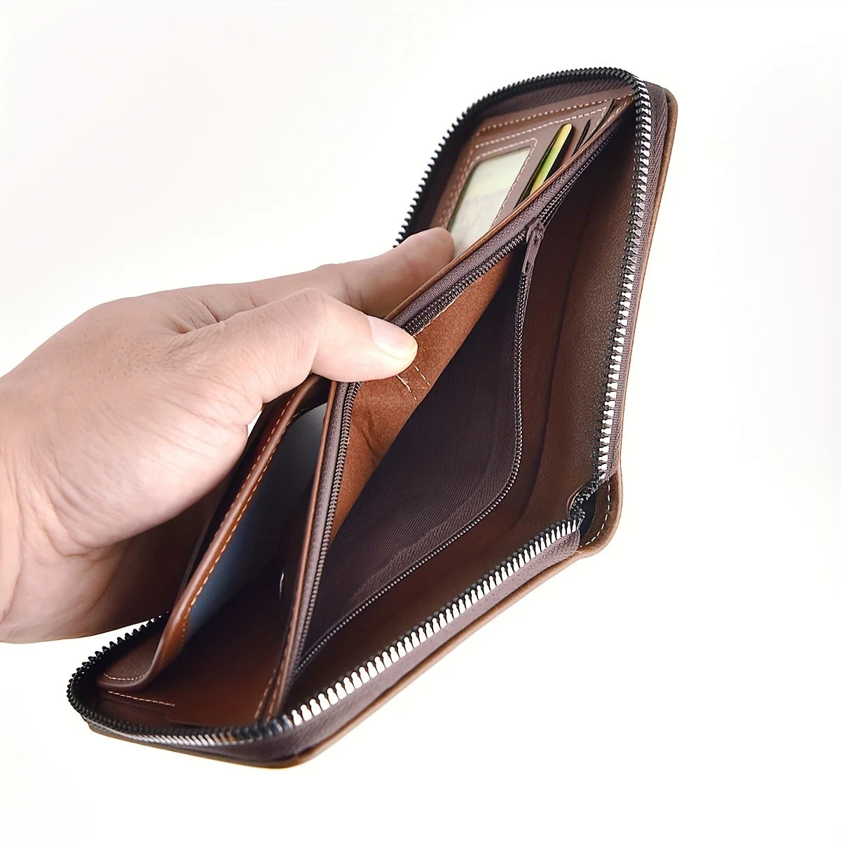 Cartera Hombre PU Piel Aceite Monedero Tarjetero Cremallera Corta - Corporación Turística