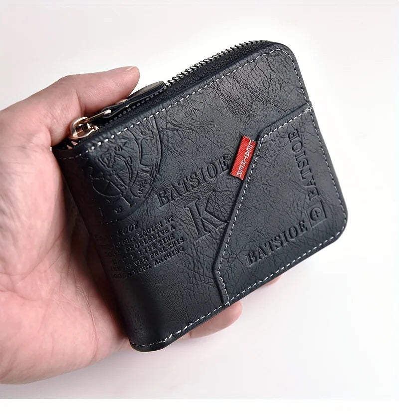 Cartera Hombre PU Piel Aceite Monedero Tarjetero Cremallera Corta - Corporación Turística