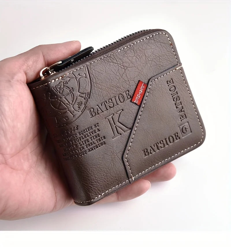Cartera Hombre PU Piel Aceite Monedero Tarjetero Cremallera Corta - Corporación Turística