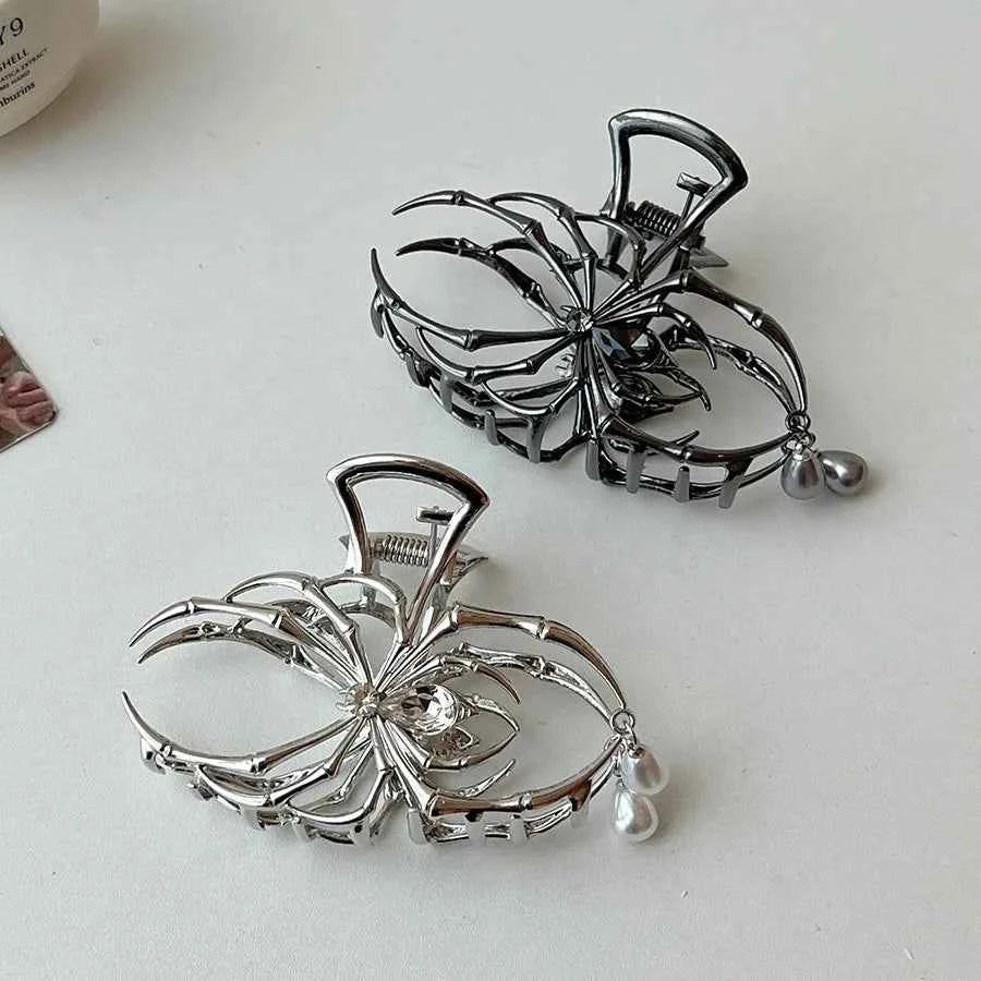 Pinza Araña Gótica Perla Metal Calado Mujer Accesorio Tiburón