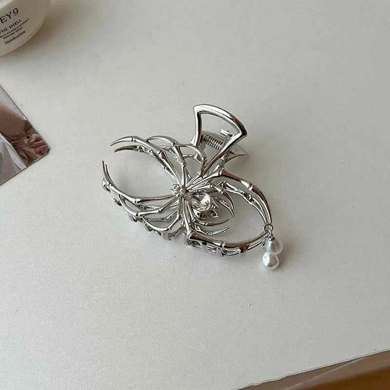 Pinza Araña Gótica Perla Metal Calado Mujer Accesorio Tiburón