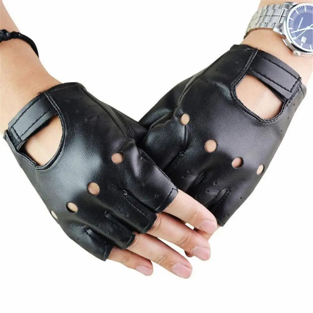 Guantes Cuero Sintético Unisex DOMEN - Sin Dedos para Moto y Fitness - Corporación Turística
