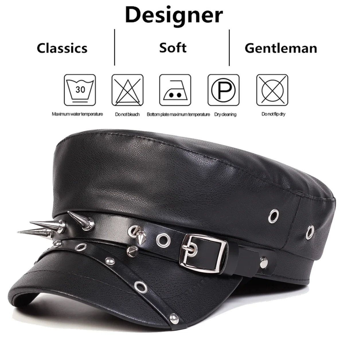 Gorra Marinero Cuero Unisex Negra, Boina Capitán Militar Primavera Otoño - Corporación Turística
