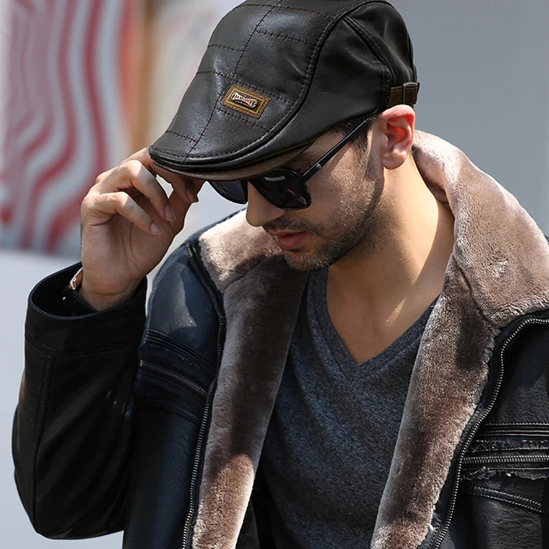 Gorra Boina Cuero Retro Hombre Invierno Cálida Ajustable - Corporación Turística