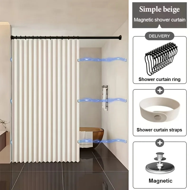 Cortina Baño Magnética Lino Plegable Impermeable | Estilo Moderno
