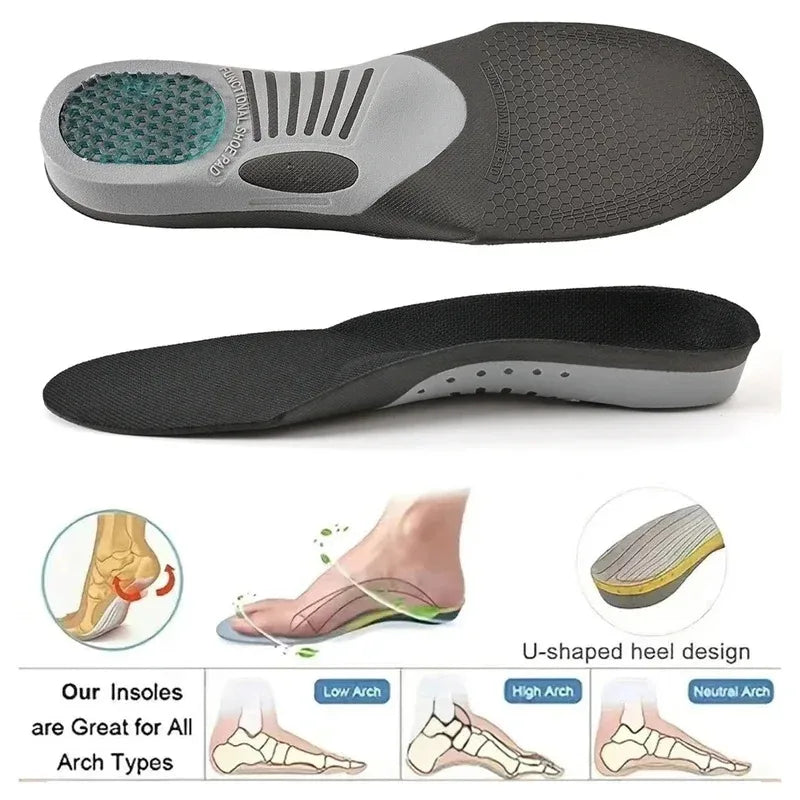 Pair of black orthopedic insoles for plantar fasciitis by Corporación Turística, size EU 41-46, designed for foot pain relief.