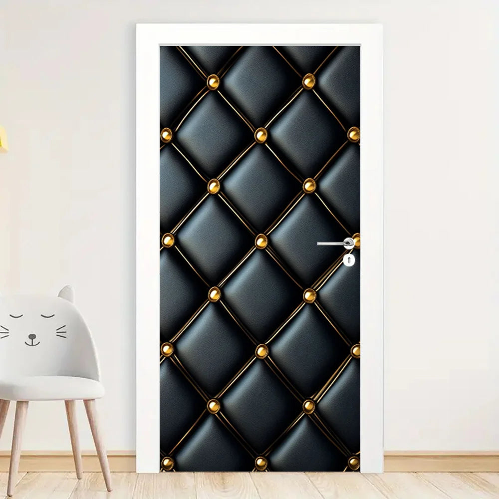 Calcomanías Puerta Cuero Negro Brillantes Decoración Extraíble