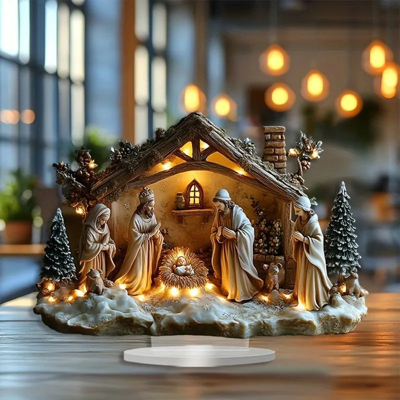Decoración Nacimiento Jesús: Centro Mesa Navidad Acrílico Brillante