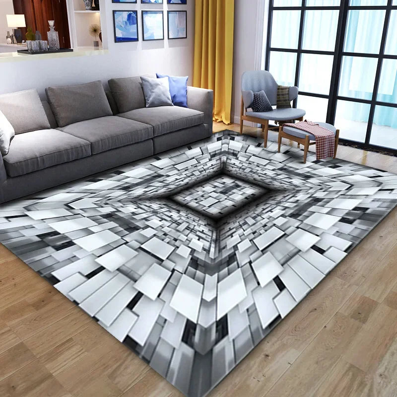 Alfombra Ilusión Óptica 3D Geometría | Antideslizante y Suave