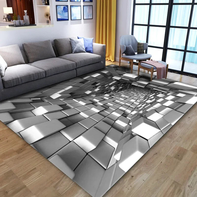 Alfombra Ilusión Óptica 3D Geometría | Antideslizante y Suave