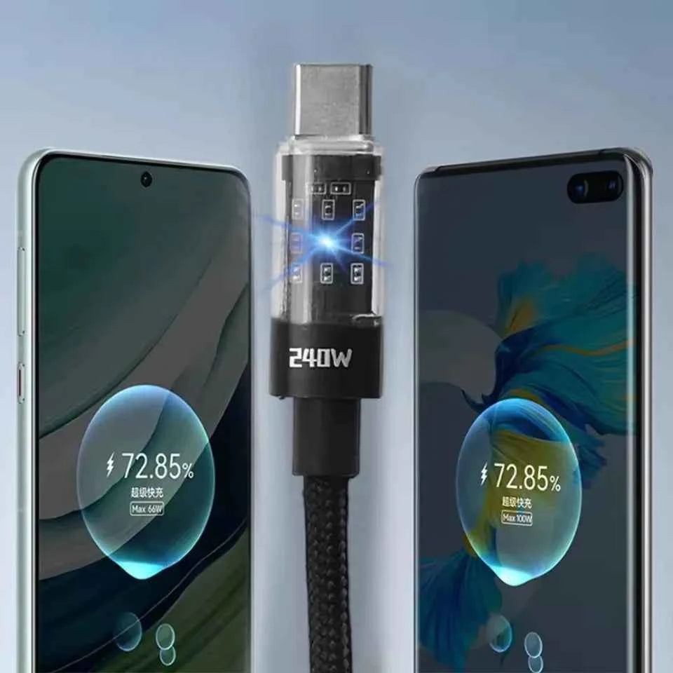 Cable USB C 240W Carga Rápida Nylon LED | Carga y Datos