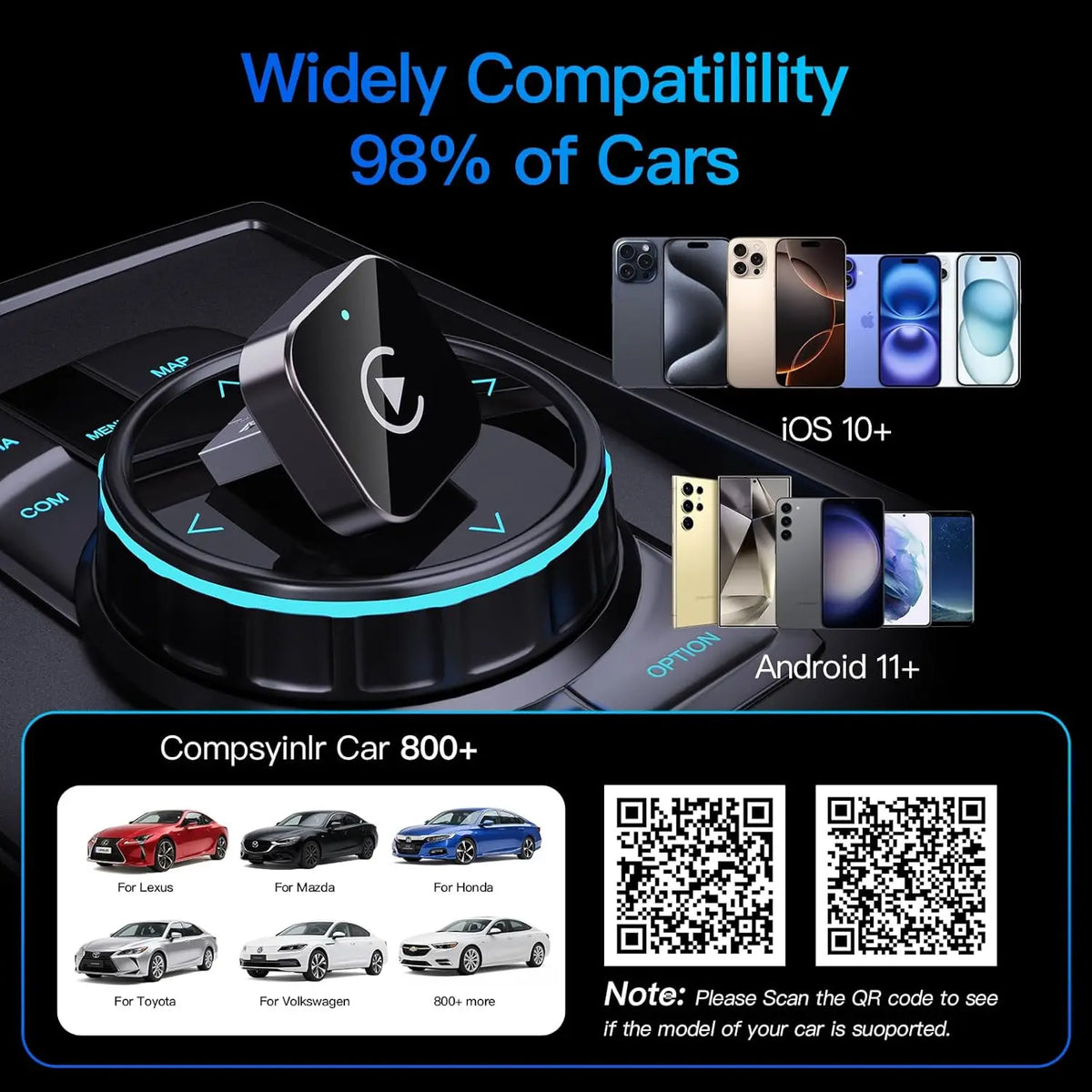 Adaptador Inalámbrico CarPlay para iPhone/Android - Conexión Rápida