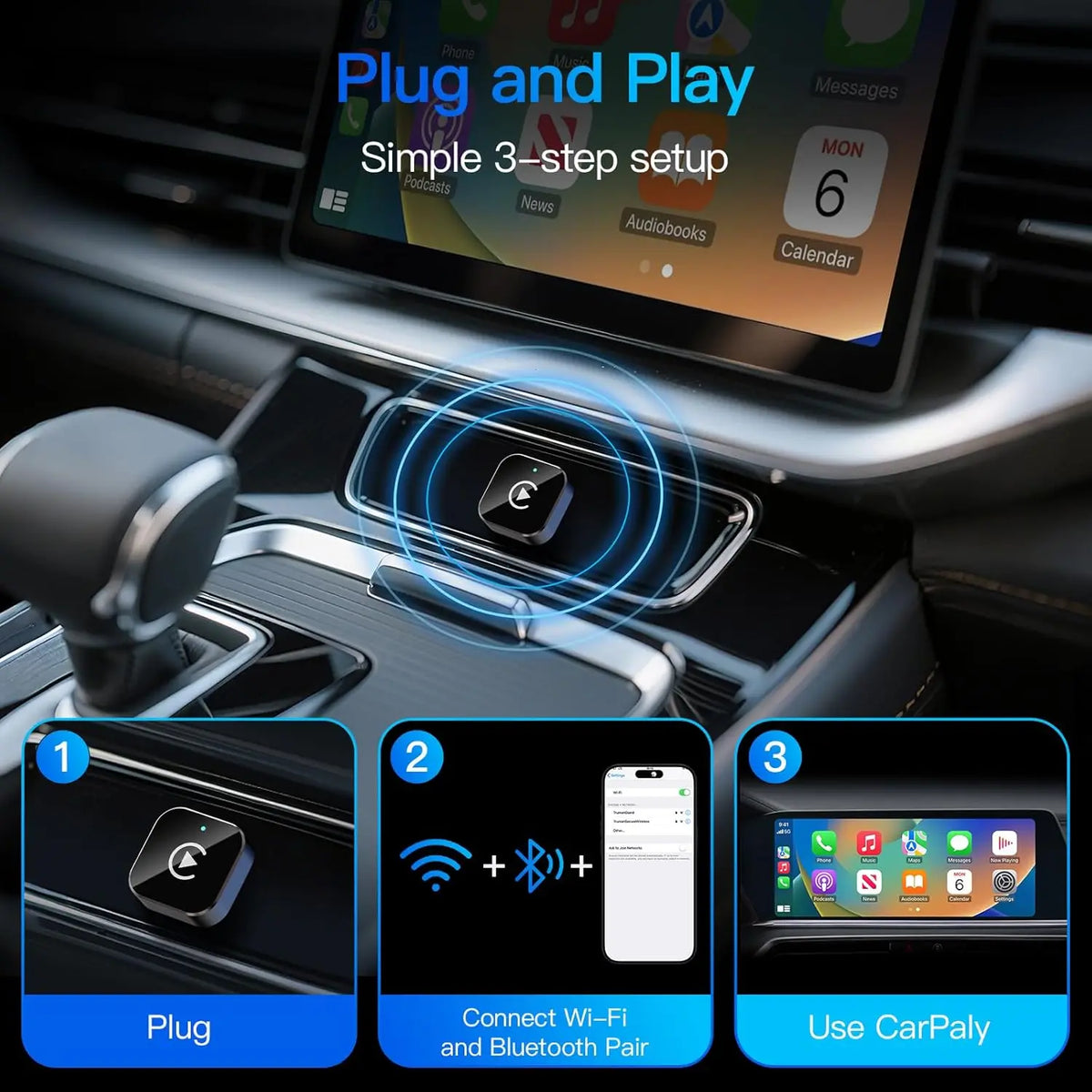 Adaptador Inalámbrico CarPlay para iPhone/Android - Conexión Rápida