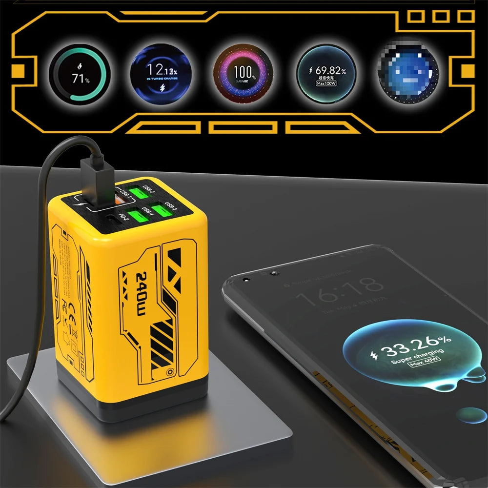 Cargador 6 en 1 240W USB-C PD: iPhone, Samsung, Xiaomi | Carga Rápida - Corporación Turística